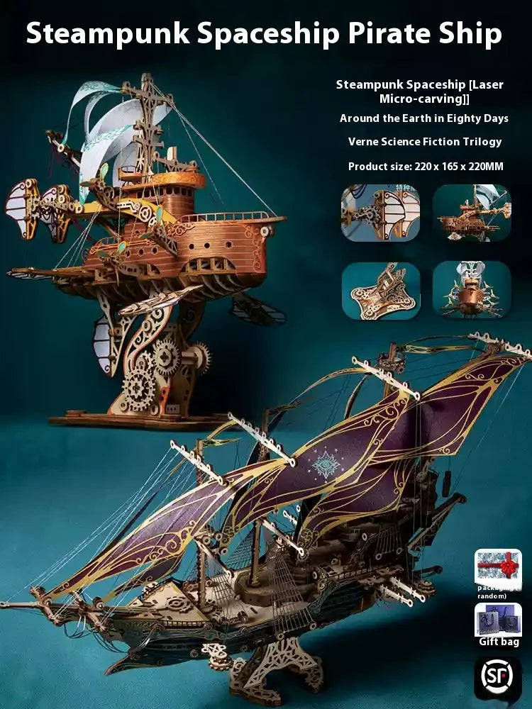 Master Of Mystery Future Pirate Ship Wooden Assembly Model Desktop Decoration Friend'S Birthday Gift Boutique Gift Box Set