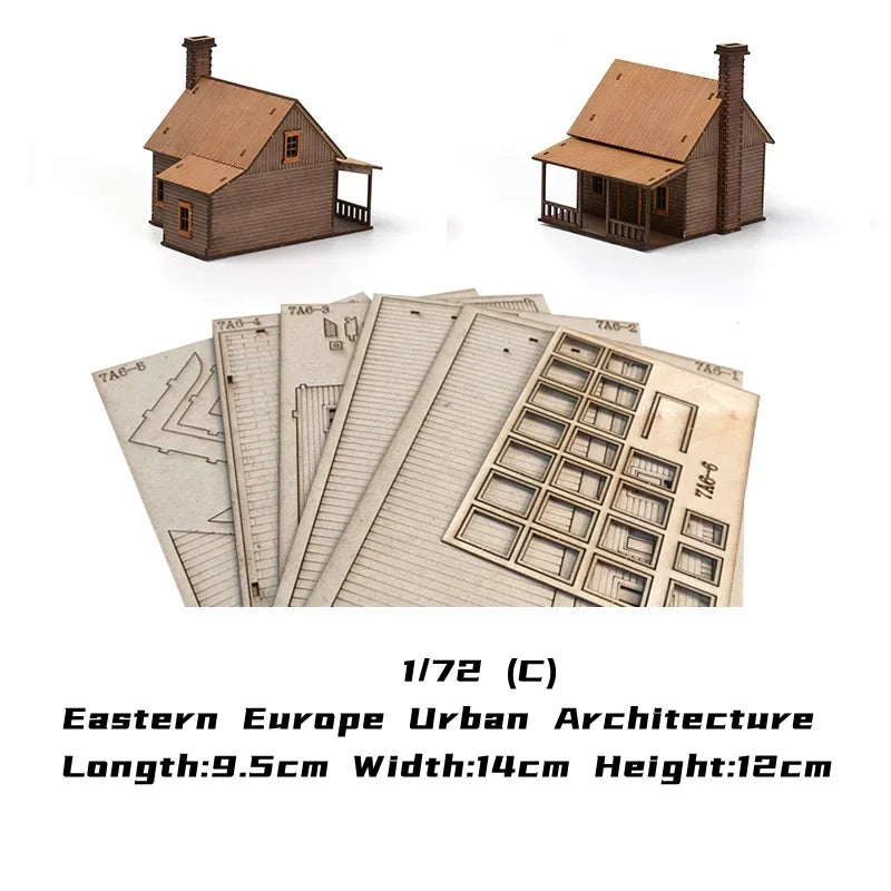 1/72 Wood Eastern European Towns Assemble Building Model Decoration DIY Handmade Architecture Scenes Toy