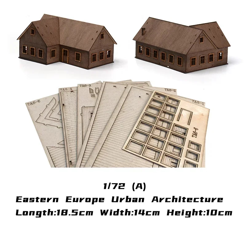 1/72 Wood Eastern European Towns Assemble Building Model Decoration DIY Handmade Architecture Scenes Toy