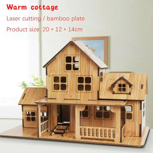 Wooden Jigsaw 3D Building Model Game Diy Handmade Comfortable House Villa Children Adult Birthday Gift