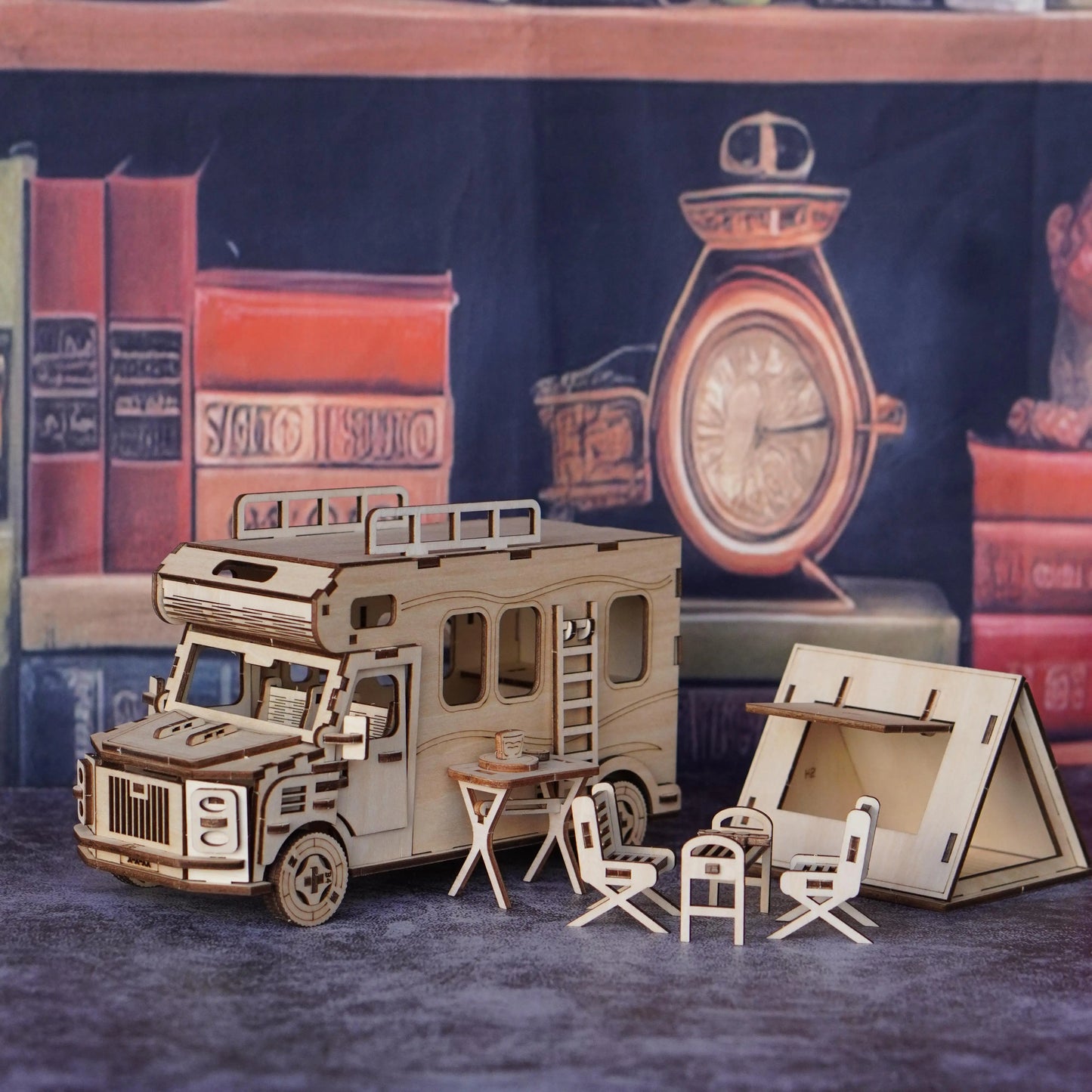 3D wooden puzzles suitable for adults, travel RV models, wooden assembled car building block sets, suitable gifts for family