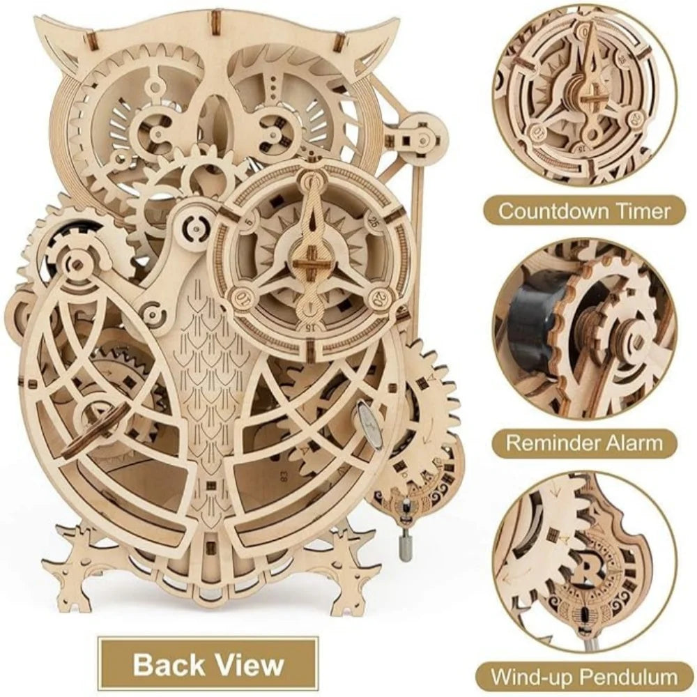 161PCS Adult 3D Wooden Puzzle Owl Clock - Mechanical Model Making Kit Men Women DIY Handmade Puzzle Clock Puzzle