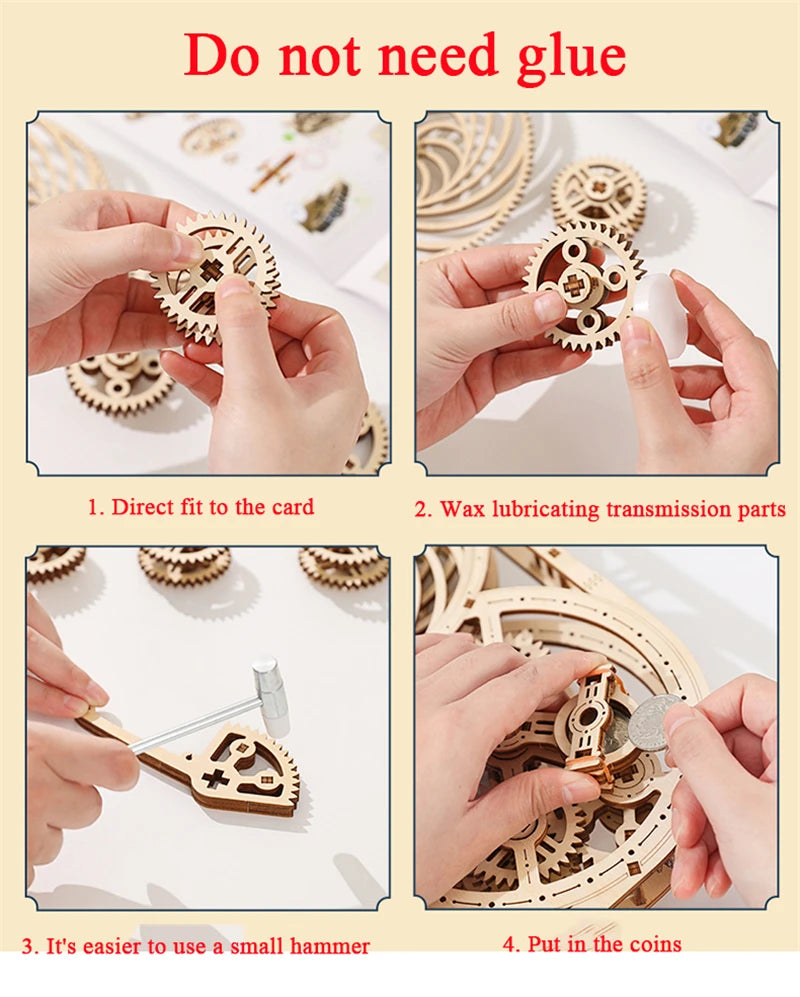 DIY Wooden Model 3D Puzzle Miniature Building Kit Mechanical Gear Rotation Educational Jigsaw Puzzle for Children Birthday Gifts