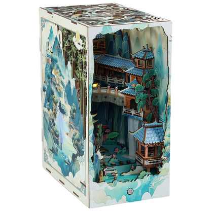 DIY Book Nook Kit 3D Wooden Doll House Puzzle Assembly Model Building Bookend Home Bookshelf Insert Decor with Sensor Light