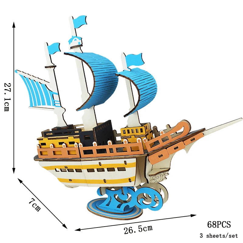 3D Sailing Ship Warship Pirate Ship Wooden Puzzle Boat Model DIY Educational Handmade Toys For Children Kids Party Games Gift