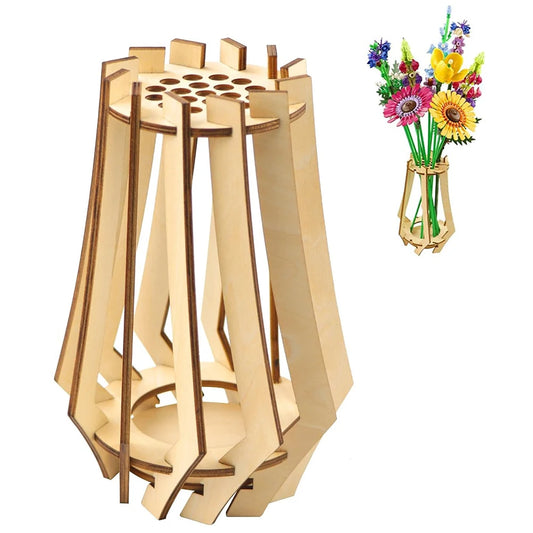 Bouquet Vase 3D Wooden Building Blocks Model Wood Stereo Stitch Puzzle Models Kit Gifts for Women Men