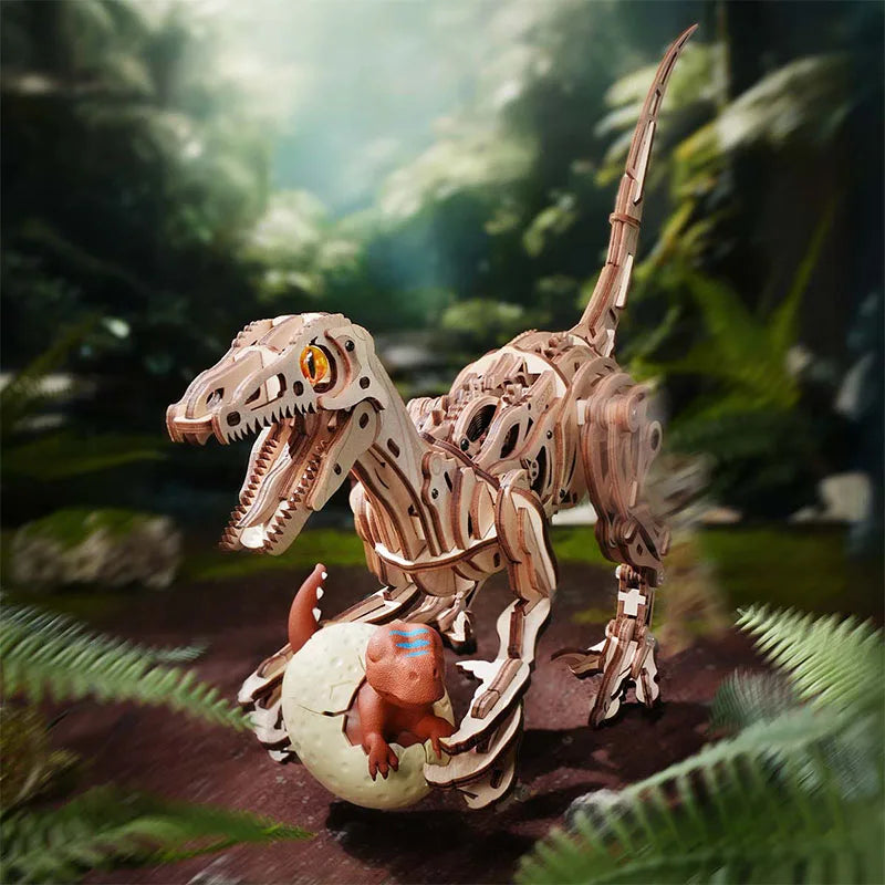 Robotime Rokr 3D Wooden Puzzle Velociraptor Mechanical DIY Velociraptor Walking Model Mechanical Construction Set 3D Wooden LD01