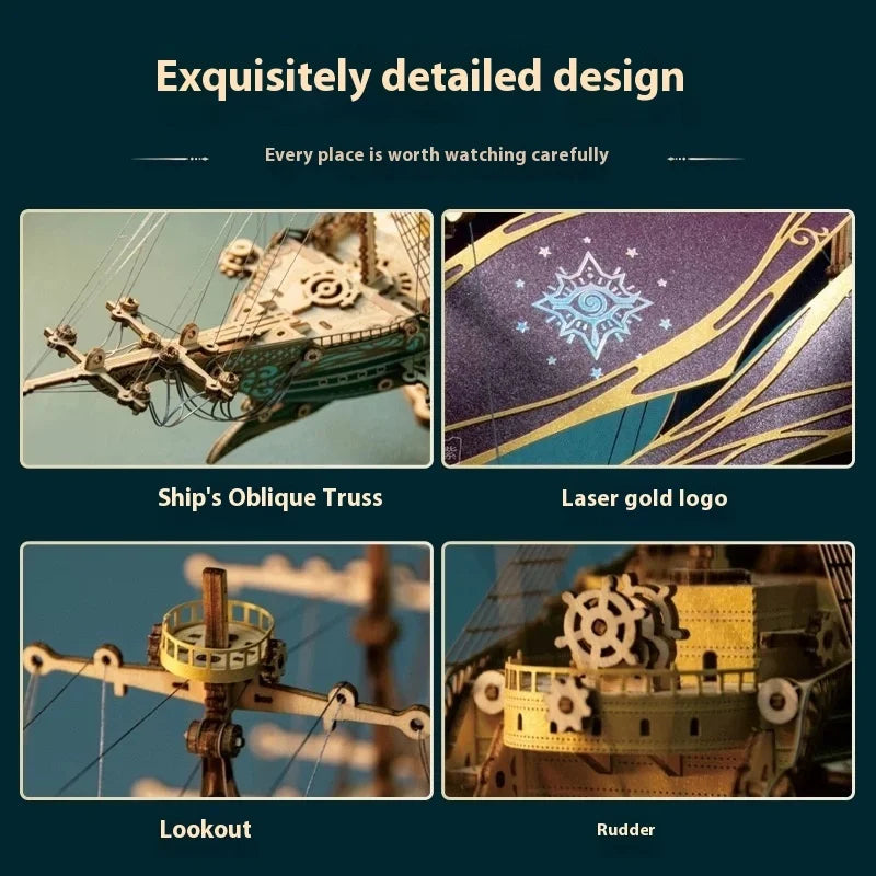 Master Of Mystery Future Pirate Ship Wooden Assembly Model Desktop Decoration Friend'S Birthday Gift Boutique Gift Box Set