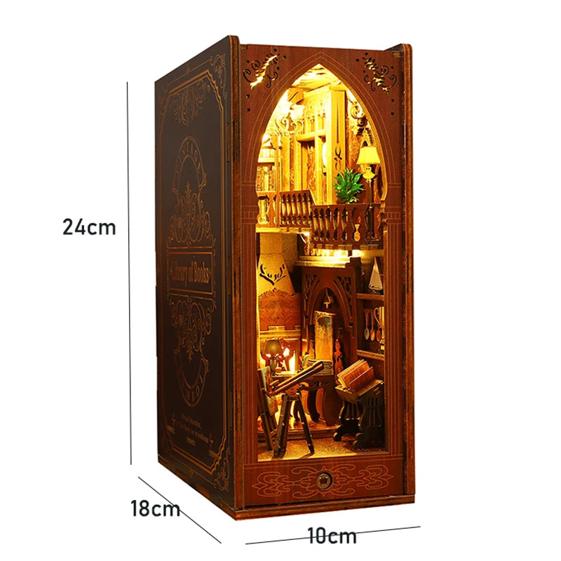 3D Wooden Puzzle Mini Doll House DIY Book Nook Kit Assembly Model Building Bookend Toy Bookshelf Insert Decor With LED Xmas Gift
