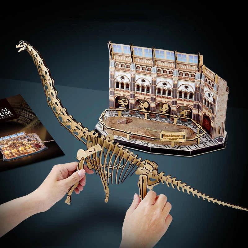 DIY Wooden Puzzle 3D Natural History Museum Model Apatosaurus Blue Whale Miniature Skeleton Assemble Toy Children Adult Gift