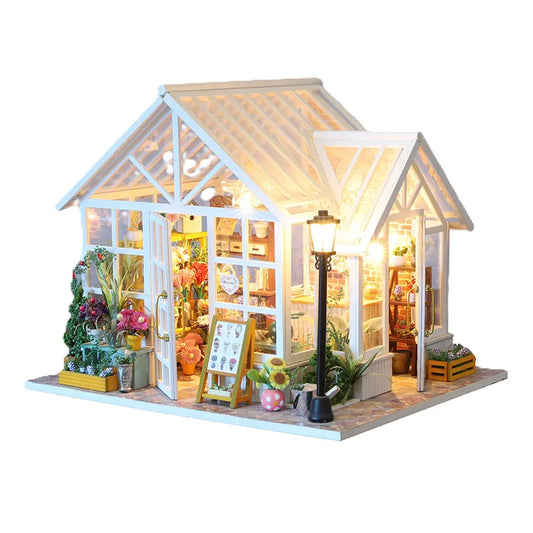 DIY Wooden Flower Garden Cottage Figurines Miniatures Kits Assembled Houses Casa for Friends Birthday Gifts Home Decor Crafts