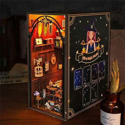 WOTT-DIY Book Nook Kit Wooden  House 3D Puzzle Assembly Model Construction Bookshelf Insert Decoration