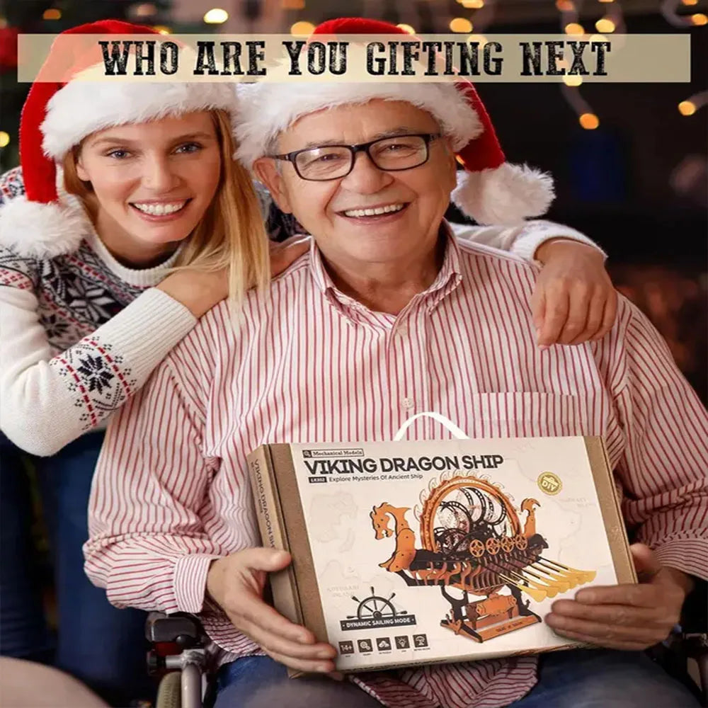 Wooden puzzle, Viking dragon boat, handmade puzzle building block toy, high difficulty 3D model toy