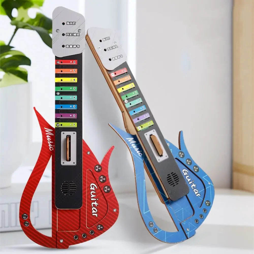 Wooden DIY Technology Electric Guitar DIY Assembly Montessori Children's Music Guitar Toy Music Learning Portable