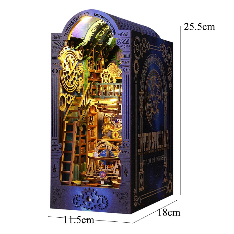 3D Wooden Puzzle Mini Doll House DIY Book Nook Kit Assembly Model Building Bookend Toy Bookshelf Insert Decor With LED Xmas Gift