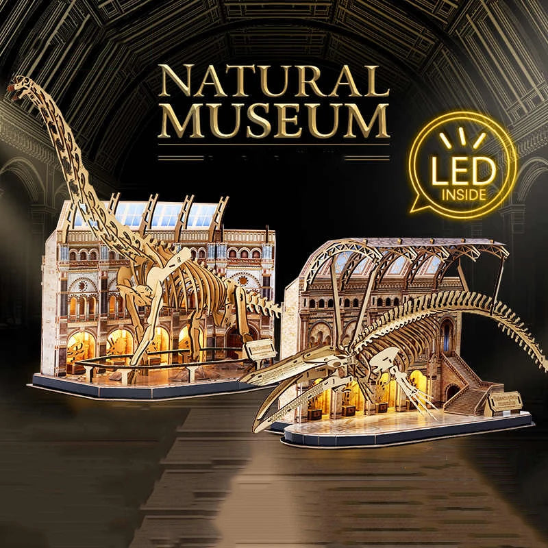 DIY Wooden Puzzle 3D Natural History Museum Model Apatosaurus Blue Whale Miniature Skeleton Assemble Toy Children Adult Gift