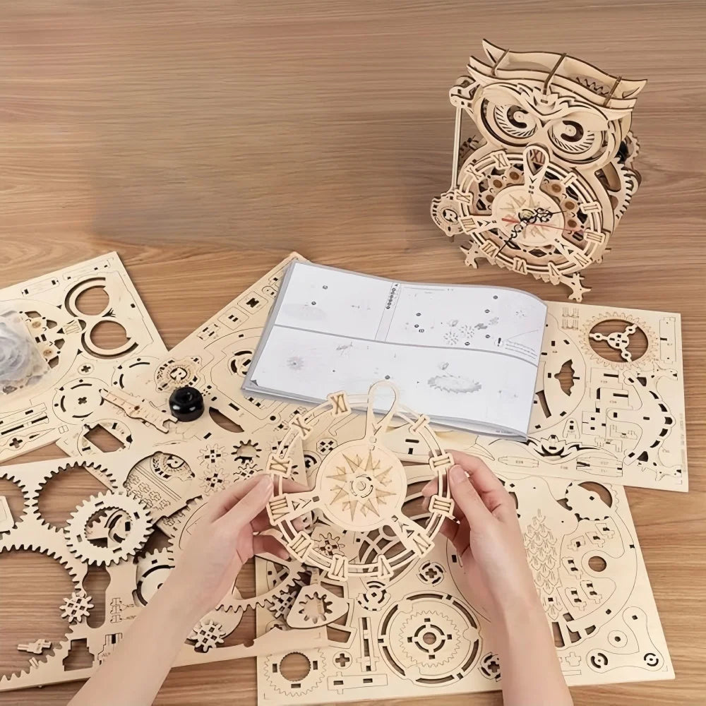 161PCS Adult 3D Wooden Puzzle Owl Clock - Mechanical Model Making Kit Men Women DIY Handmade Puzzle Clock Puzzle
