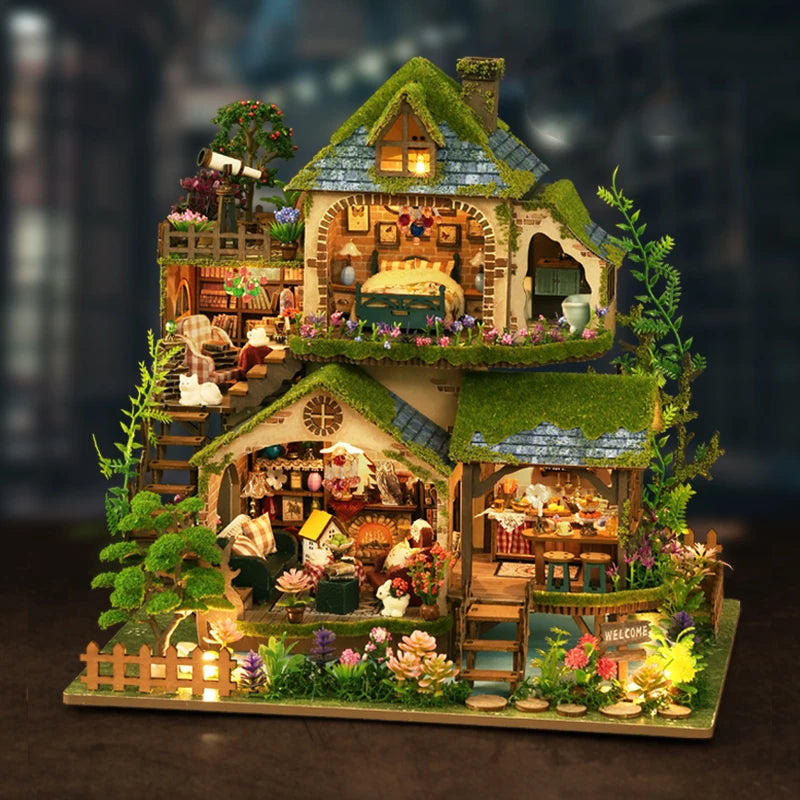 DIY Wooden Miniature Model Kit Forest Adventures Casa Doll Houses 3D Puzzle Dollhouse With Furniture for Friends Christmas Gifts