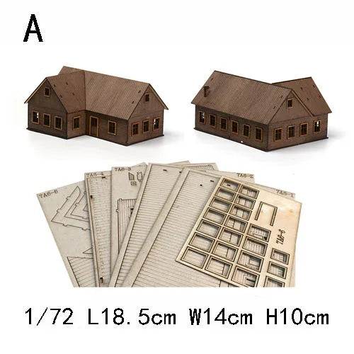 1/72 Eastern European Town House Building Scene Wooden Assembled Model Ornaments DIY Handmade Gifts