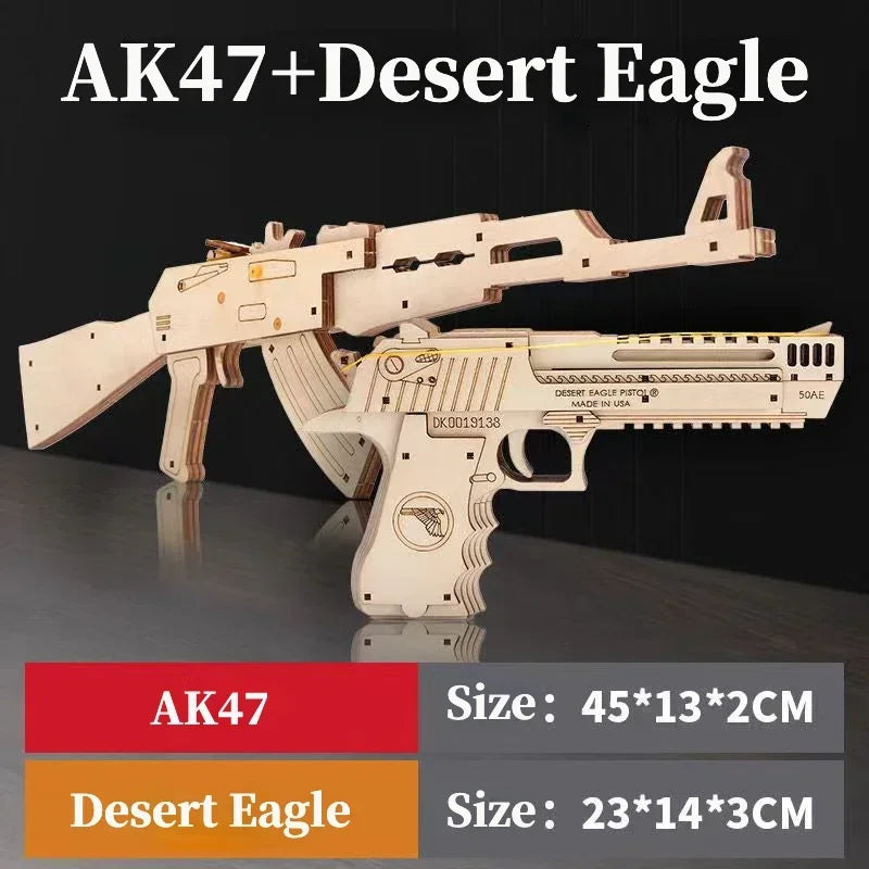 3D Wooden Mechanical Guns Shooting Models Building Block Assemble Outdoor Sport Puzzle Toy for Children Creative Gift