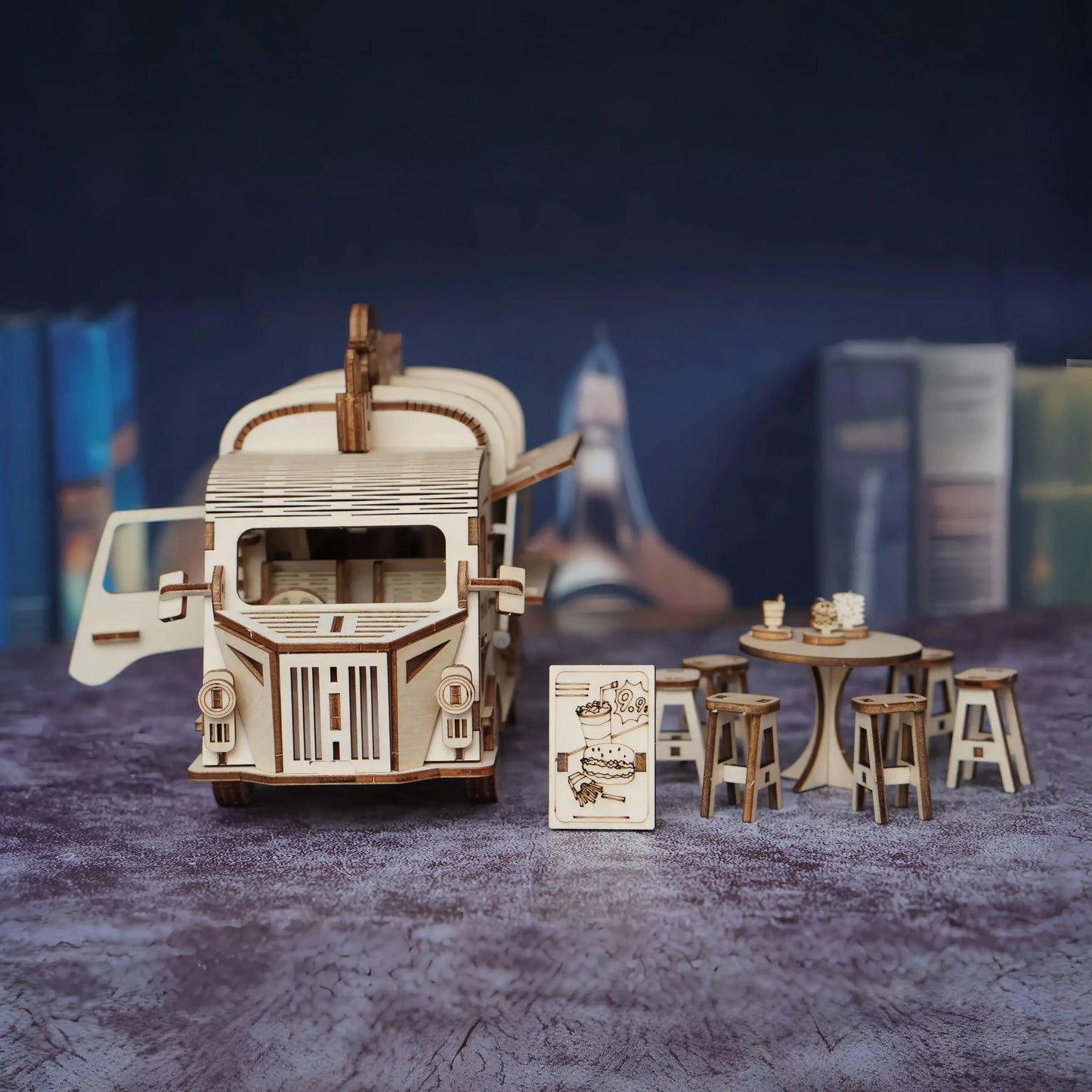 3D wooden puzzles, fast food truck models, handmade truck, bus, and car models, DIY toy ornaments and gifts for family