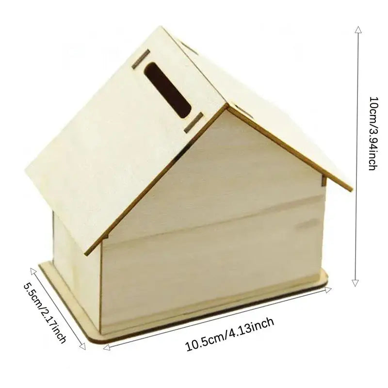 Wooden House Storage Box DIY Painting Blank Wood Holder Money Candy Container Desktop Home Box  Wood Color