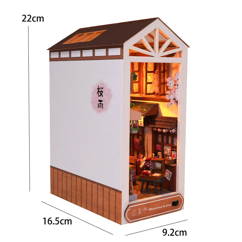 3D Wooden Puzzle Mini Doll House DIY Book Nook Kit Assembly Model Building Bookend Toy Bookshelf Insert Decor With LED Xmas Gift