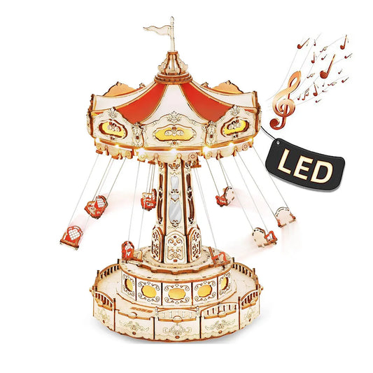 Children's 3D Wooden Puzzle Magic Amusement Park Wooden Toys Music Box Building Blocks Amusement Park Series Gifts Easy Assembly