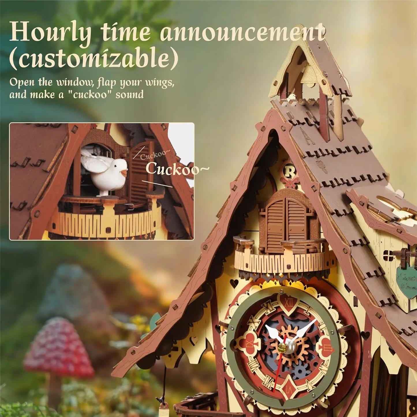 Robotime Rokr 3D Wooden Puzzle Cuckoo Clock Kit Black Forest Style with Working Bird  DIY Clock Model Kit for Kids Adults Model