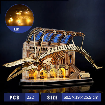 DIY Wooden Puzzle 3D Natural History Museum Model Apatosaurus Blue Whale Miniature Skeleton Assemble Toy Children Adult Gift