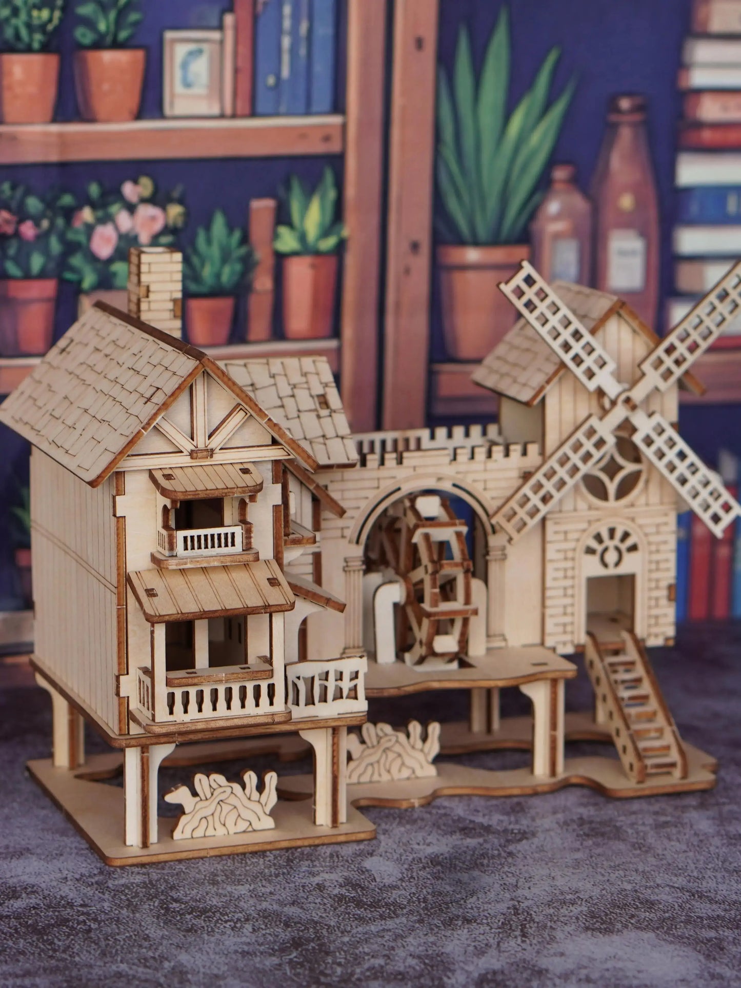 3D wooden puzzle windmill house model kit, wooden DIY building model puzzle block toy, suitable for gift decoration for family