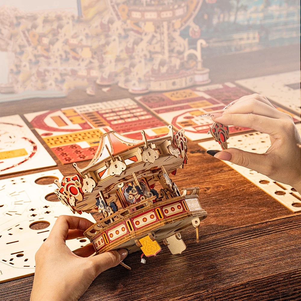 NEW DIY 3D Wooden Puzzle Playground Miniature Model Kits Assembly Jigsaw Puzzles Can Turn for Friends Birthday Gifts