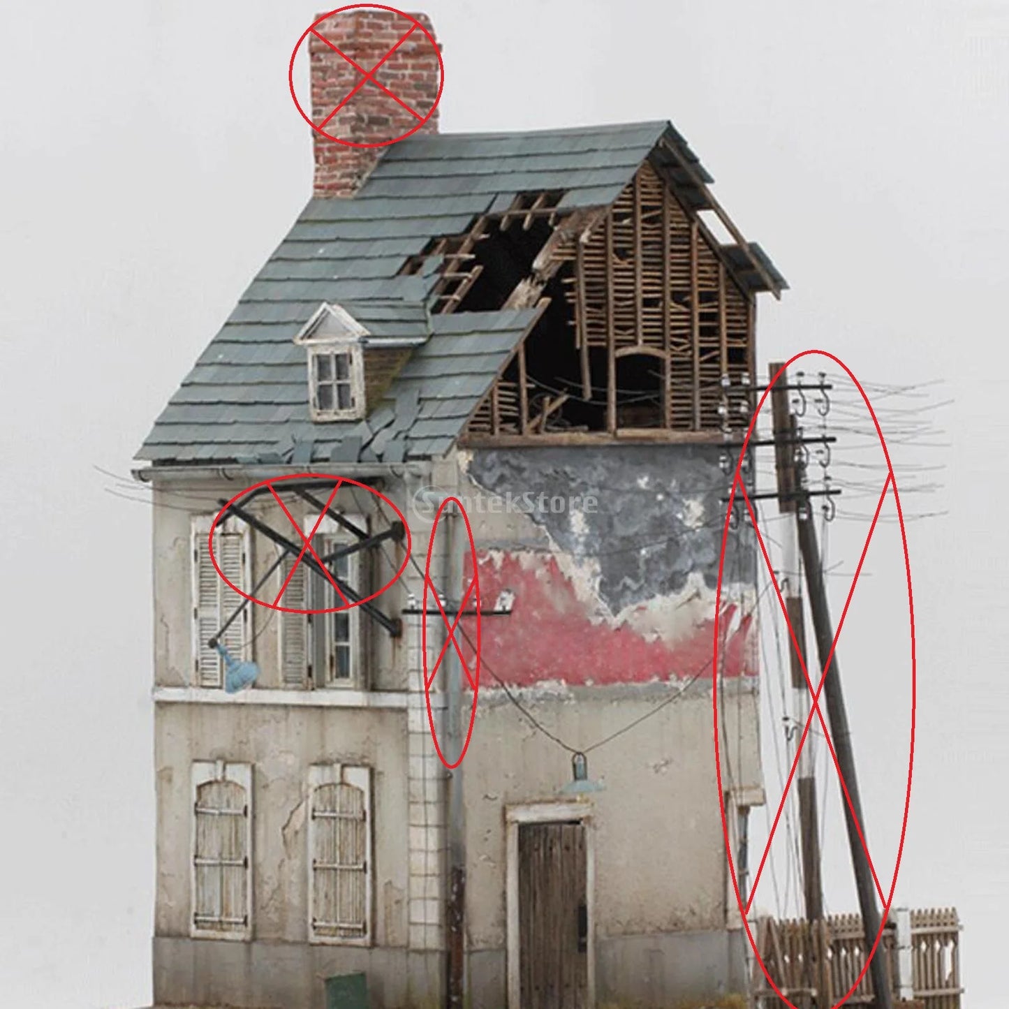 1/35 Wooden Hobby DIY Crafts Building Architecture House Scene Sand Table War Scene Miniature Houean Ruins House Scenery Toy