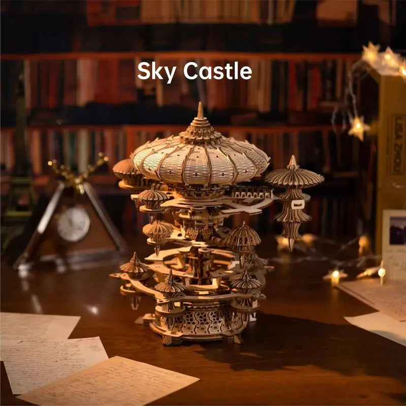 Wooden Handmade 3d Music Box Assembly Building Blocks Sky City Handmade Diy Building Block Model Decoration Kit Gifts For Adults