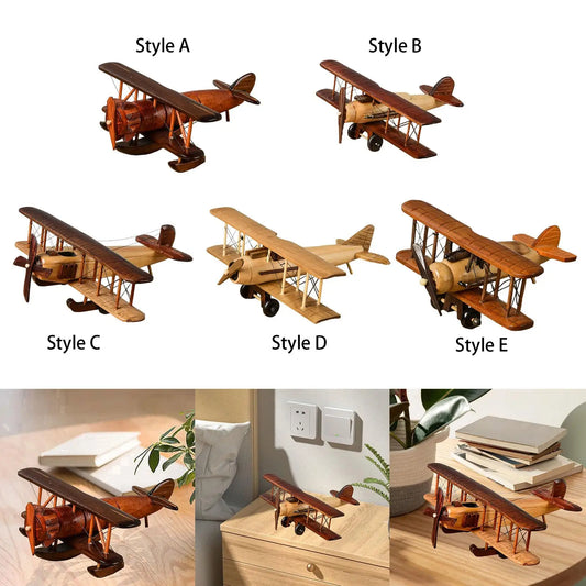 Vintage Wooden Airplane Ornaments Creative Home Desktop Airplane Decorative Models for Entrances Study Themed Restaurants