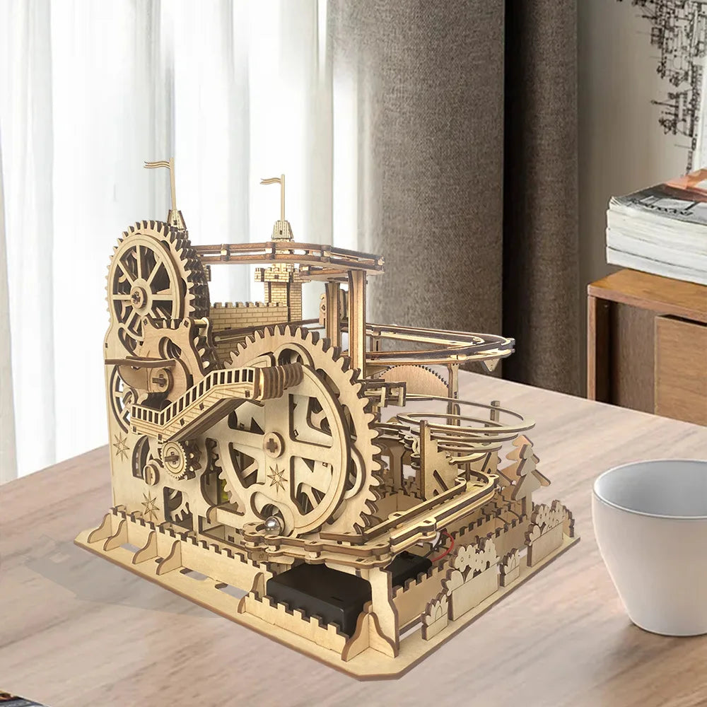 New DIY Fortress Track Ball Ornaments 3D Three-dimensional Wooden Puzzle Adult Educational Electric Assembly Toy  DIY Wood Craft