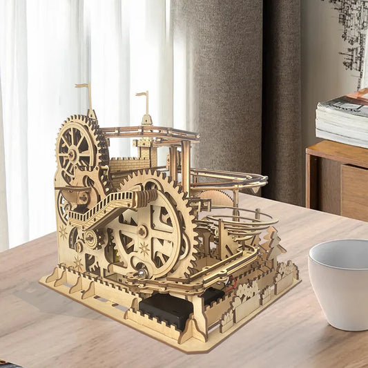 New DIY Fortress Track Ball Ornaments 3D Three-dimensional Wooden Puzzle Adult Educational Electric Assembly Toy  DIY Wood Craft