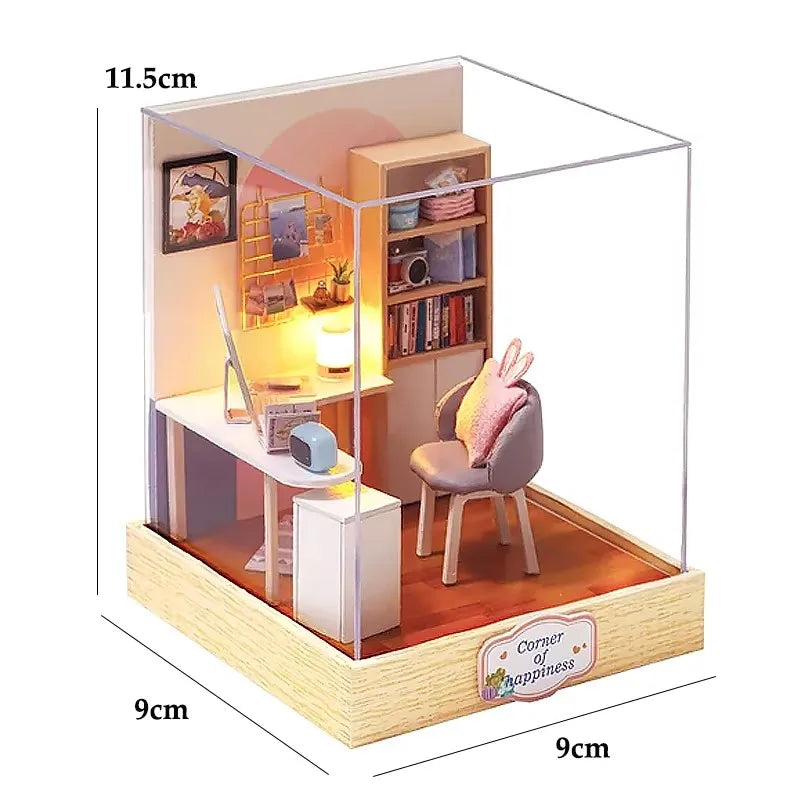 Wooden 3D Puzzles Mini Doll House DIY Small House Kits Assembly Model Building Room Bedroom With Furniture Dollhouse Xmas Gifts
