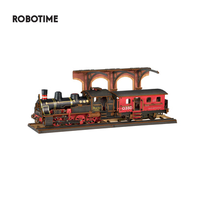 Robotime Rolife Steam Journey 3D Wooden Puzzle Traditional Train Model Pre-colored Design Wood Easy Assemble Toys Gifts TGS01