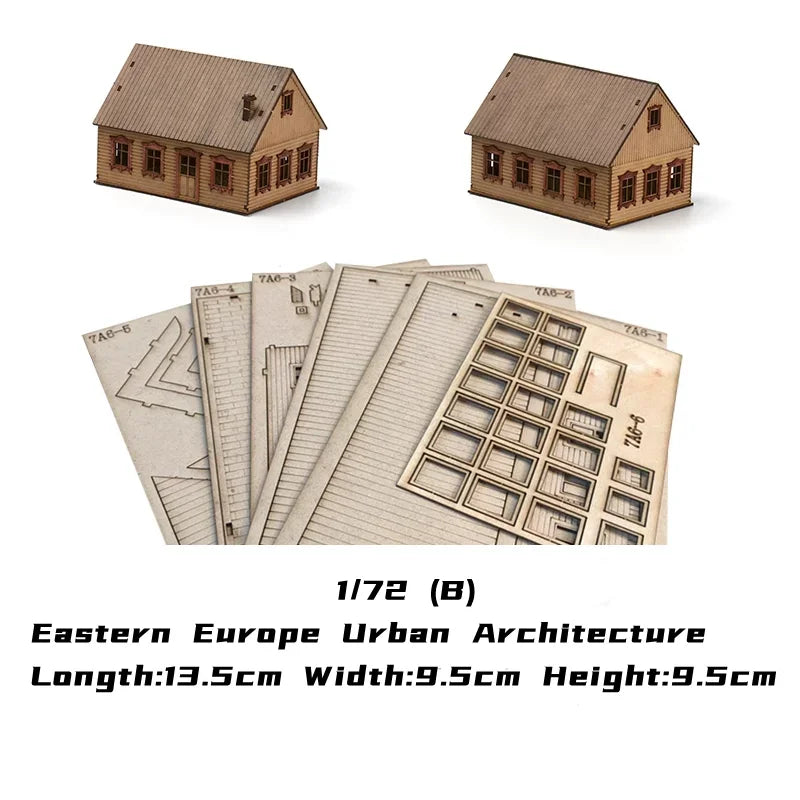 1/72 Wood Eastern European Towns Assemble Building Model Decoration DIY Handmade Architecture Scenes Toy