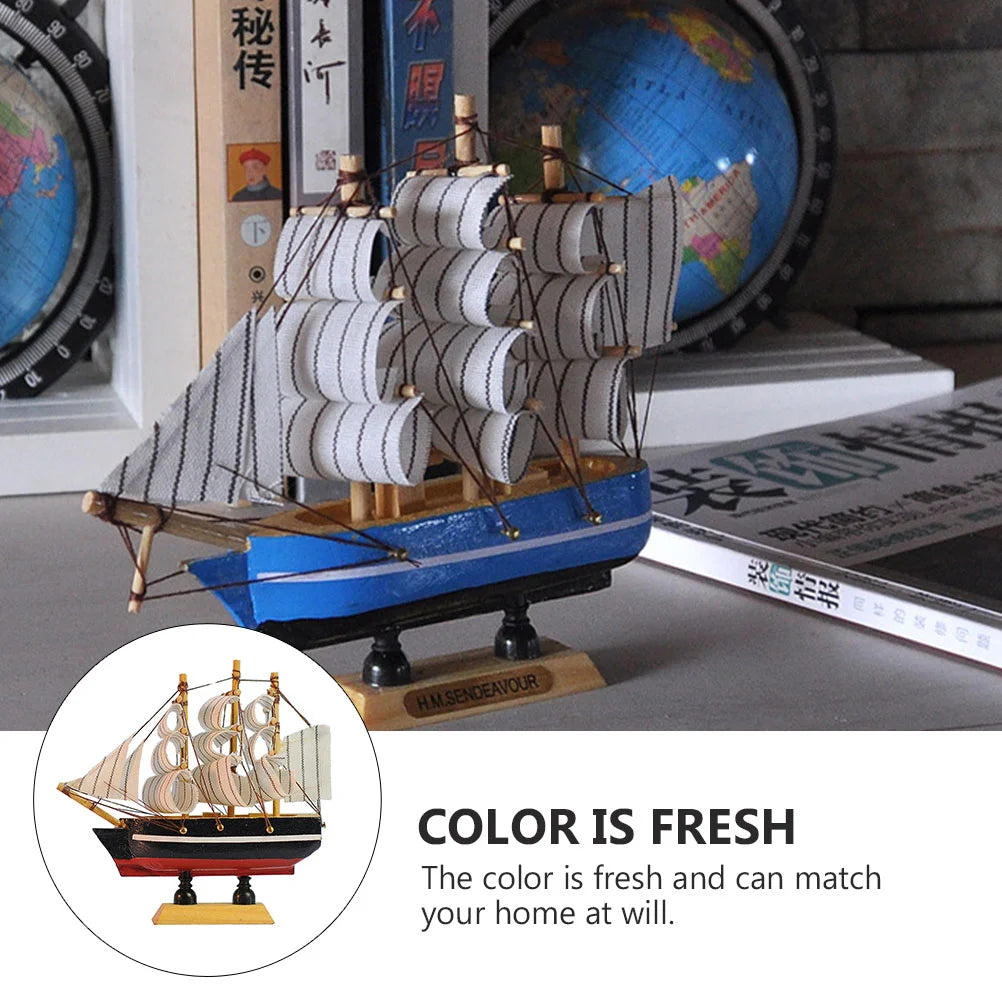 Wooden Sailboat Model Decor Ship Figurines Miniatures Home Adornments Creative Desktop naments Natural Craft Sailor Indoor