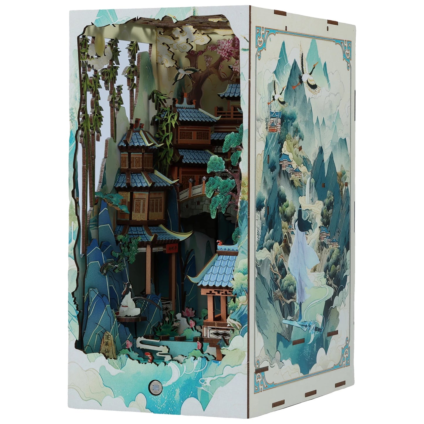 DIY Book Nook Kit 3D Wooden Doll House Puzzle Assembly Model Building Bookend Home Bookshelf Insert Decor with Sensor Light