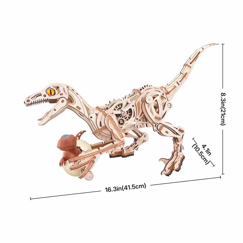Robotime Rokr 3D Wooden Puzzle Velociraptor Mechanical DIY Velociraptor Walking Model Mechanical Construction Set 3D Wooden LD01