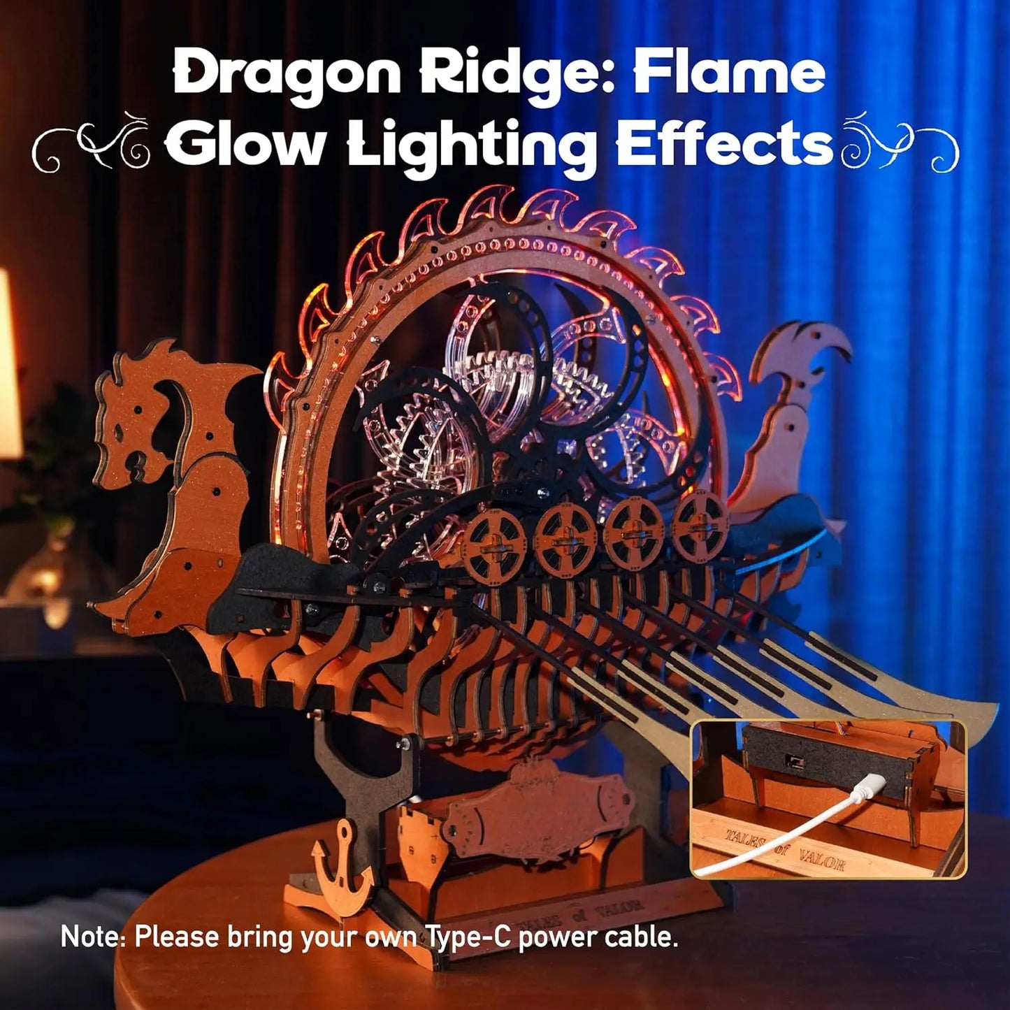 Robotime Boat Wooden Models 3D Puzzle Wooden Model Kits Viking Dragon Ship with Motor and LED Light Unique Gifts Ship