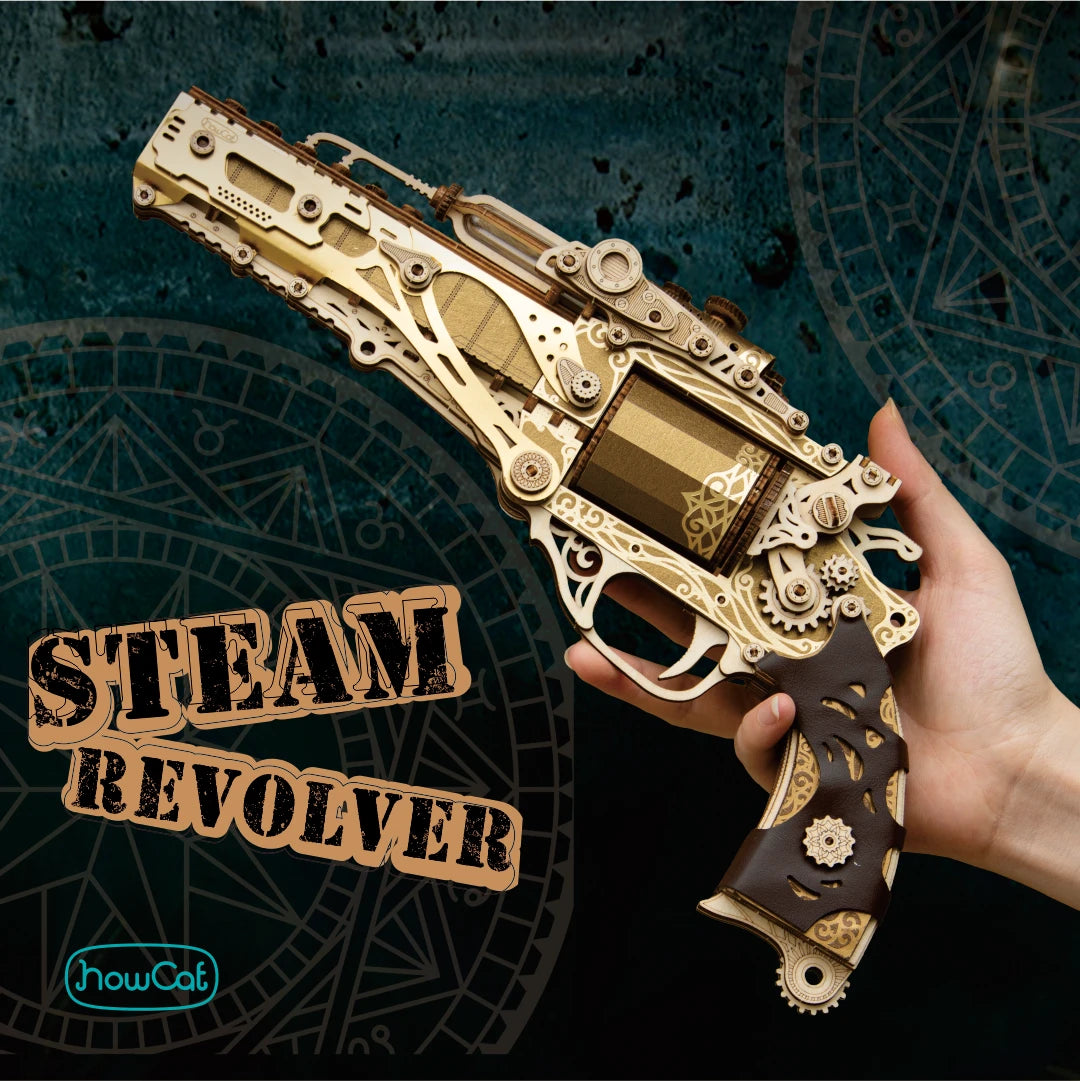 DIY 3D Wooden Puzzle Steam Revolver Assembly Model Kits Toys For Children Kids Girls Birthday Gift
