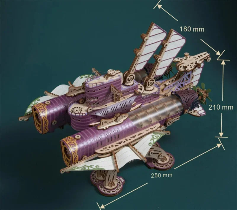 Steampunk Fantasy Airship 3D Wooden Puzzle Model Building Kits Submarine Handicraft Masterpiece DIY Assembly Toy