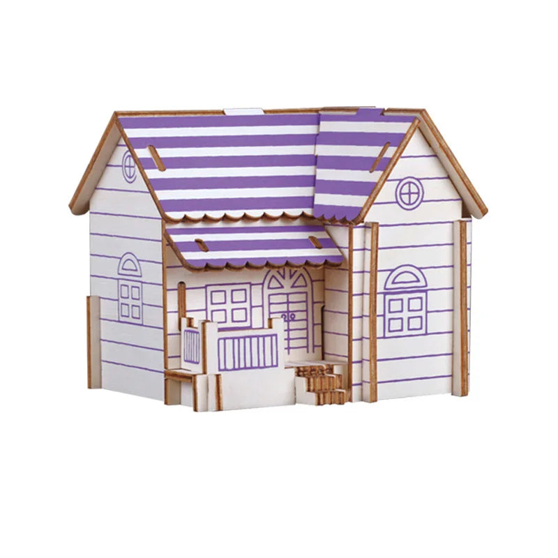 3D Wooden Puzzle Jigsaw House Villa Architectural Models DIY Assembled Combination Kids Handmade Craft Puzzle Decoration