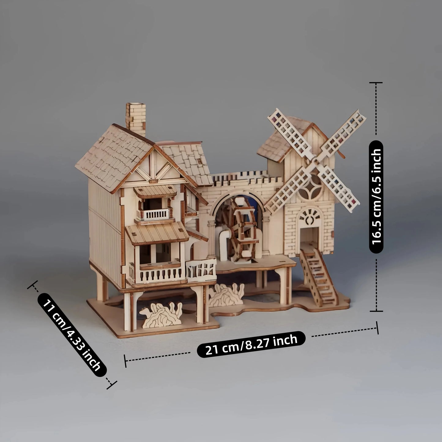 3D wooden puzzle windmill house model kit, wooden DIY building model puzzle block toy, suitable for gift decoration for family