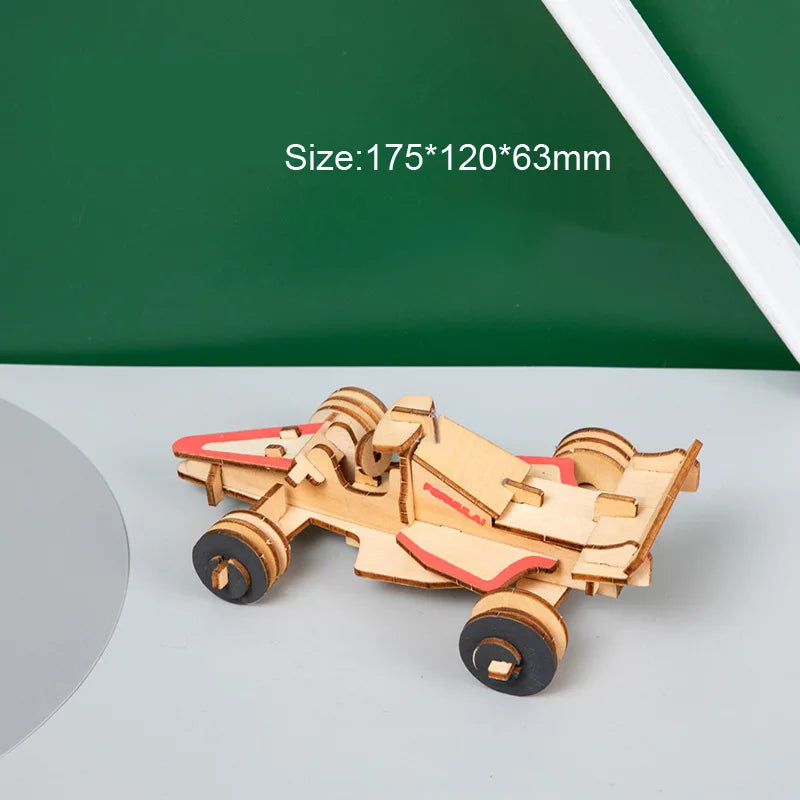 3D Wooden Cars Motorcycle Puzzle Assembly Model DIY Handmade Jigsaw Desktop Decorations for Kids Gift