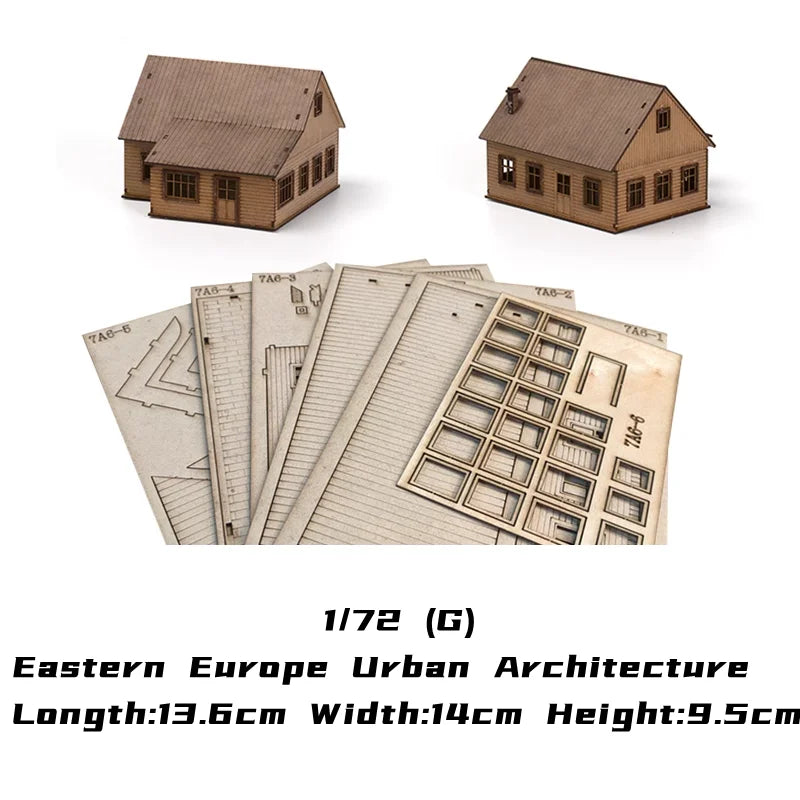 1/72 Eastern European Town House Building Scene Wooden Assembled Model Ornaments DIY Handmade Gifts